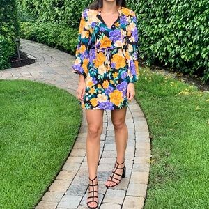 Floral print long sleeve mini dress